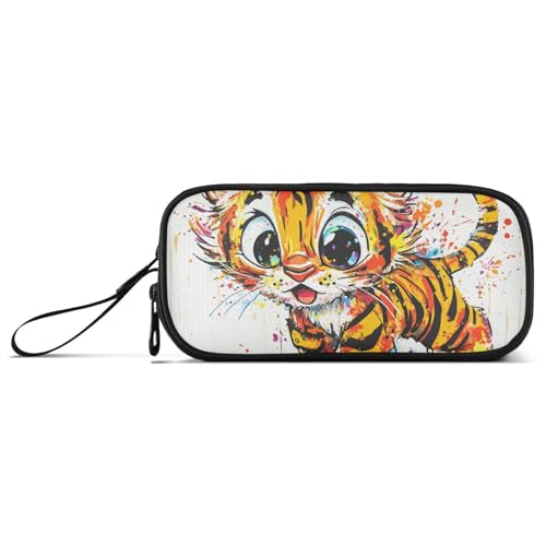 KLL Federmäppchen mit niedlichem Tiger-Motiv, Nylon, große Kapazität, Federmäppchen für Teenager, Mädchen, Schreibwarentasche für adrette Schulmädchen von KLL