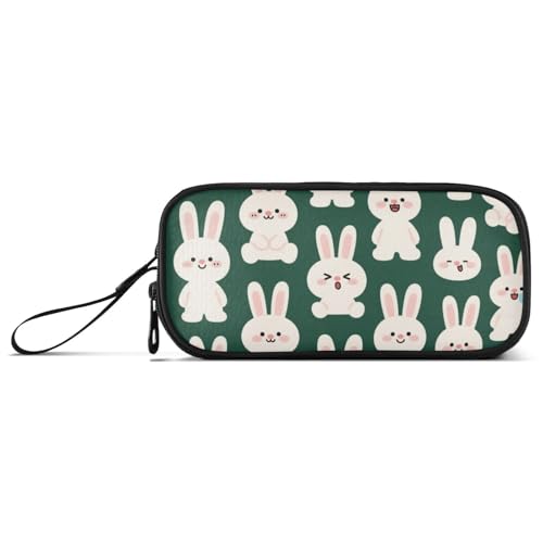 KLL Federmäppchen mit niedlichem weißem Kaninchen-Motiv, Nylon, große Kapazität, für Schule, Schreibwaren für die Schule und Damen von KLL
