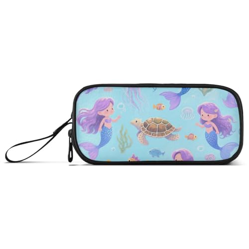 KLL Federmäppchen mit süßem Cartoon-Motiv, lila, Meerjungfrauen-Quallen, Nylon, großes Fassungsvermögen, Federmäppchen für College, Schreibwaren-Tasche für elementare Frauen von KLL