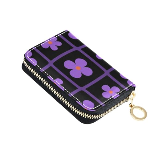 KLL Fkowers Kartenetui aus Leder, mit 2 Geldfächern, RFID-blockierend, mit Reißverschluss, Schwarz von KLL