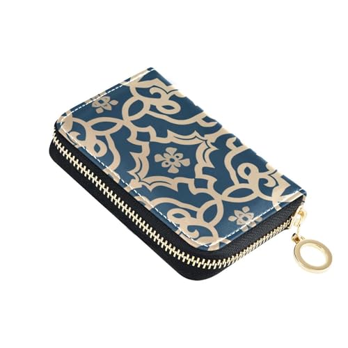 KLL Flaches geometrisches Muster, Palmette-Muster, Leder, Damen-Kartenhalter, Geldbörse mit 2 Geldfächern, RFID-blockierendem Kartenhalter mit Reißverschluss von KLL
