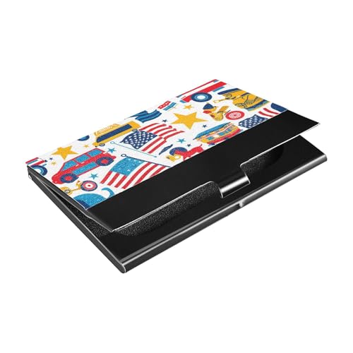 KLL Flag Toys 4. Juli Independence Slim Visitenkartenhalter Reise mit Leder & Edelstahl Kartenetui Halter für Reisen, Zuhause oder Büro von KLL