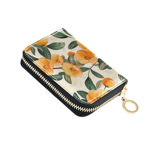 KLL Floral Oringe Green Leather Card Holder Wallet Women with 9 Card Slot RFID Blocking Card Holder Women with Zipper von KLL