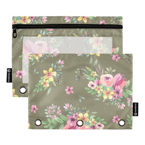 KLL Floral_pattern Ringbuch Tasche Kunststoff Federmäppchen für Ordner Ordner mit Reißverschluss für Kinder Büro Organizer von KLL