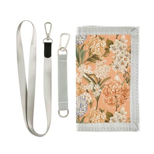 KLL Florals Blossom Peach Trifold Card Wallets for Men for Travel Minimalist Casual Card Holder Wallet with Lanyard von KLL