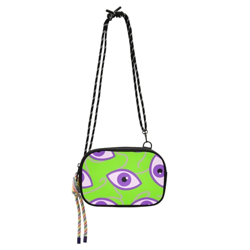 KLL Fluoreszierendes grünes Auge Graffiti Schwarz Crossbody Taschen Frauen Beauty mit verstellbarem Riemen Schwarz Handtasche Spaziergang mit dem Hund von KLL