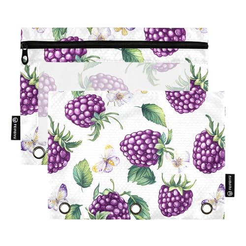 KLL Fresh Dewberry Fruit White Pencil Bag Binder Pencil Case for Three Rings Binder Pockets with 3 Rings for Examination Storage Container von KLL