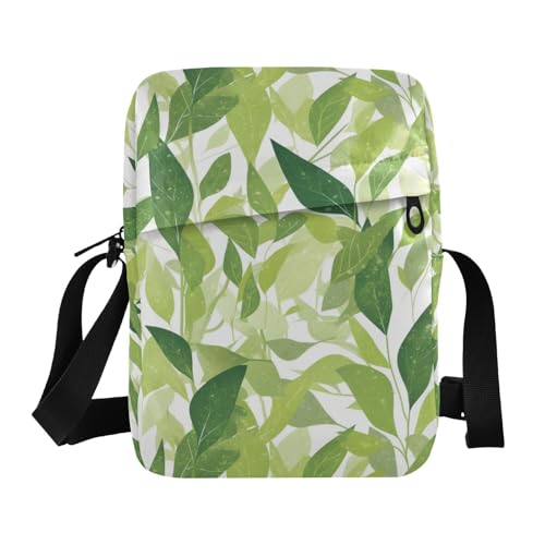 KLL Fresh Summer Green Leaves Messenger Bag für Herren, veganes Leder, lässige Damen-Schulterhandtaschen von KLL