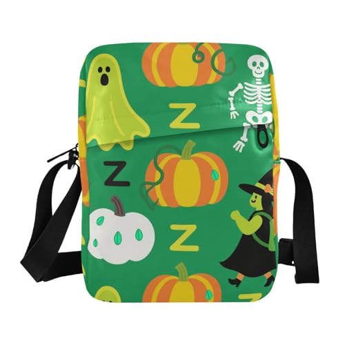 KLL Freundliche Halloween-Kürbis-grüne Kuriertasche für Damen, veganes Leder, Herren-Umhängetasche, klein, lässige Schulterhandtasche von KLL
