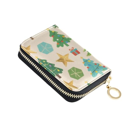 KLL Frohe Weihnachten Grün Weihnachtsbaum Leder Kartenetui mit Cion Geldbörse RFID Blockierung Kartenhalter Damen mit Reißverschluss von KLL
