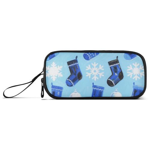 KLL Frohe Weihnachten blaue Weihnachtsstrümpfe Nylon Schule Federmäppchen Große Kapazität Federmäppchen für Mädchen Schreibwaren für Grundschule Jugendliche von KLL