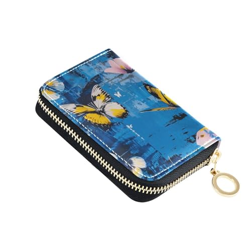 KLL Frühlingsschmetterlinge und Blumen, Leder, Kartenetui für Damen, mit 9 Kartenschlitzen, RFID-blockierend, Kreditkartenetui für Damen, mit Reißverschluss von KLL