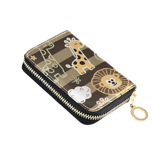 KLL Funny Giraffe Affe Stripe Brown Leather Credit Card Wallet for Men with 2 Cash Slots RFID Blocking Womens Card Holder with Zipper KLL Funny Giraffe Affe Stripe Brown Leather Credit Card Wallet for Men with 2 Cash Slots RFID Blocking Womens Card Holder with Zipper von KLL