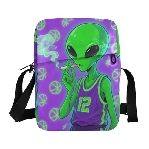 KLL Funny Green Aliens Herren Messenger Bag Veganes Leder Schultertasche für Männer Casual Shoulder Handtasche von KLL