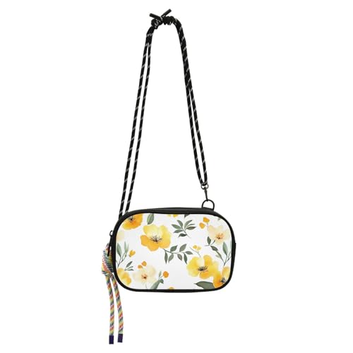 KLL Gelbe Blumenblüten süße Umhängetasche für Herren, praktisch mit verstellbarem Riemen, schwarze Handtasche zum Einkaufen von KLL