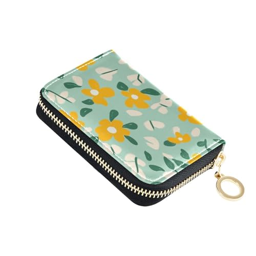 KLL Gelbe und grüne Calico-Leder-Kartenetui für Damen, mit RFID-blockierendem Kartenhalter für Herren, mit Reißverschluss von KLL