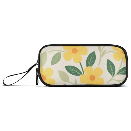 KLL Gelbes Federmäppchen mit floralem Blumenmuster, großes Fassungsvermögen, Federmäppchen für Mädchen, Schreibwaren-Organizer für adrette Schulmänner von KLL