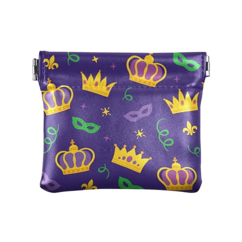 KLL Geldbörse aus PU-Leder für Damen, ausgefallene Münzhalter für Damen, Karneval, Lila, Karnevalskrone, Karneval, Lila, 11 cm (L) x 9,5 cm (B) x 1 cm (H), Druck, Faschingskrone Karneval lila, von KLL