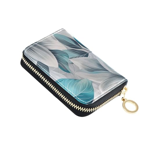 KLL Geldbörse für Karten mit RFID-blockierendem Kartenhalter für Damen, Blumenblätter auf weißem Stoff, Grau und Blaugrün von KLL