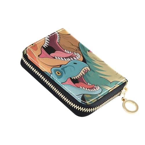 KLL Geldbörse mit Cartoon-Tier-Dinosaurier-Motiv, Leder, Kartenhalter für Damen, mit RFID-blockierendem Kreditkartenetui, Buch mit Reißverschluss von KLL