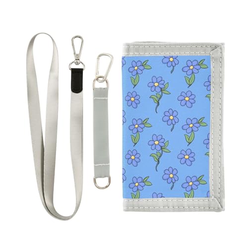 KLL Geldbörse mit Umhängeband für Karten und Bargeld, Motiv: Periwinkle Floral Country Style, Cartoon-Stil, dreifach gefaltet, coole Geschenke, stabile Brieftaschen für Karten und Bargeld von KLL