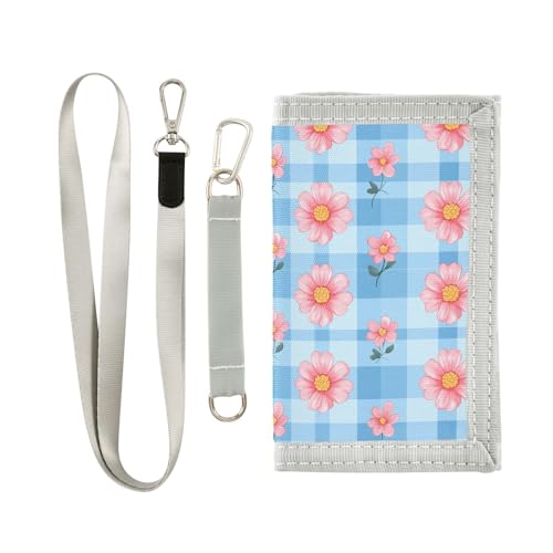 KLL Geldbörse mit kleinem Blumenmuster, schmal, für Herren, trendig, bunt, Kartenhalter, Geldbörse für Herren, mit Umhängeband, Hellblau kariert KLL Geldbörse mit kleinem Blumenmuster, schmal, für Herren, trendig, bunt, Kartenhalter, Geldbörse für Herren, mit Umhängeband, Hellblau kariert von KLL