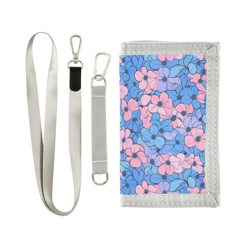 KLL Geldklammer für Herren, dreifach gefaltet, Blumenmotiv, leicht, mit Umhängeband, Rosa / Hellblau KLL Geldklammer für Herren, dreifach gefaltet, Blumenmotiv, leicht, mit Umhängeband, Rosa / Hellblau von KLL