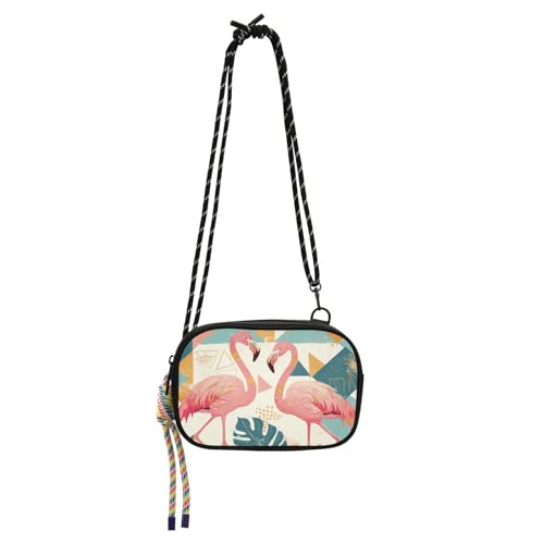 KLL Geometrische Flamingos West Crossbody Geldbörse für Herren, wasserdicht, mit verstellbarem Riemen, Seitentaschen, für einen Spaziergang von KLL