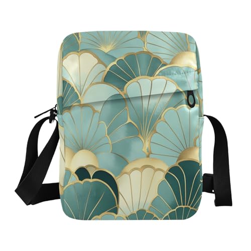 KLL Geometrische grüne abstrakte Herren-Umhängetasche, veganes Leder, lässige Schultertaschen von KLL