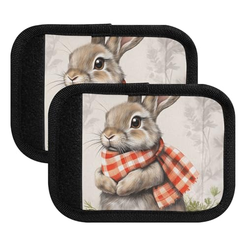 KLL Gepäckgriffwickel, Büffelkariert, Hase, Karotte, Ostern, Mehrzweck-Reisetasche, Identifikator, Geldbörse, Griff für Koffer, 4 Stück von KLL
