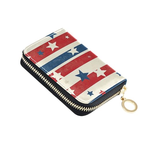 KLL Gestreiftes Kreditkartenetui mit amerikanischem Stern, Leder, mit RFID-blockierendem Kreditkartenetui mit Reißverschluss von KLL