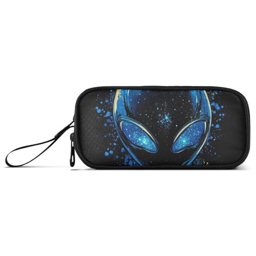 KLL Glitzernde Aliens schwarze Nylon-Federmäppchen für Teenager und Mädchen, großes Fassungsvermögen, Federmäppchen mit Fächern, Schreibwaren für Mittelschule, adrett von KLL