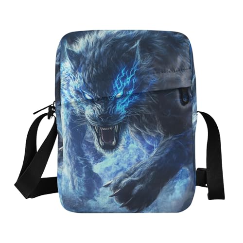 KLL Glowing Wolf Kuriertasche für Herren, veganes Leder, kleine Umhängetasche, lässige Damen-Schulterhandtaschen von KLL