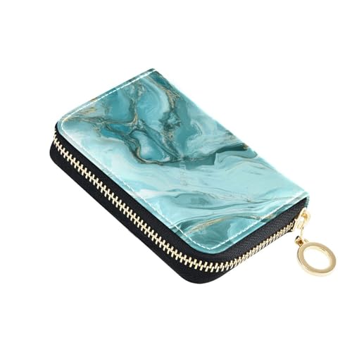 KLL Goldgrüne, unregelmäßige Marmor-Textur, Ledergeldbörse für Karten mit RFID-blockierendem Kreditkartenschutz mit Reißverschluss von KLL