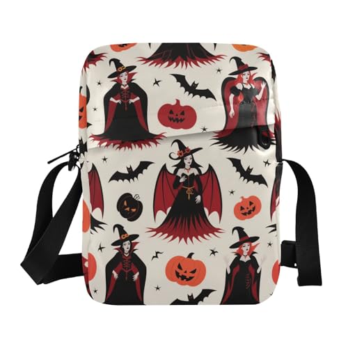 KLL Goth Red Black Halloween Hexe Kürbis Messenger Bag Vegan Leder Herren Umhängetasche Crossbody Shopping Schultertasche Handtasche von KLL