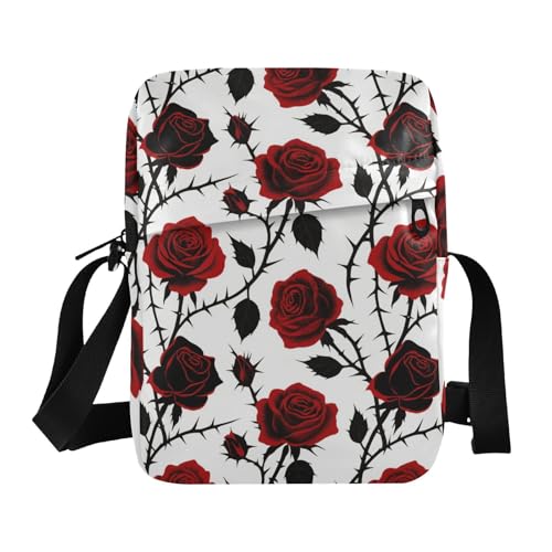 KLL Goth Red Black Halloween Thorn Rose Messenger Bag für Damen, veganes Leder, Umhängetasche, Herren, Einkaufstasche für Reisen von KLL