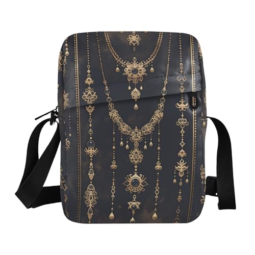 KLL Gothic-Kuriertasche für Herren, aus veganem Leder, mit goldfarbener Kette, Einkaufstasche von KLL