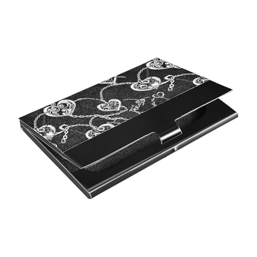 KLL Gotische Dunkelheit, Herz-Kette, schmal, Visitenkartenetui mit Leder und Edelstahl, Kreditkartenetui für Damen oder Herren, portatarjetas para hombre von KLL