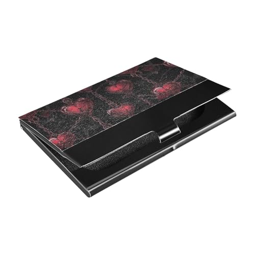 KLL Gotische Dunkelheit, rote Kette, Herzen, schmal, Visitenkartenhalter mit Leder- und Edelstahl-Kartenhalter für Damen oder Herren, portatarjetas para hombre von KLL