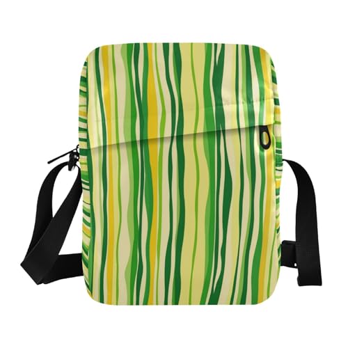 KLL Grasgrün/Gelb gestreiftes Muster, Kritzelei-Kunst, Kuriertasche, veganes Leder, Herren-Umhängetasche, lässige Schulterhandtaschen von KLL