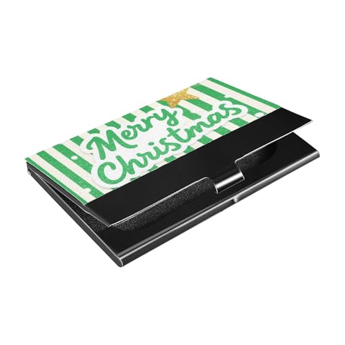 KLL Green Stripe Merry Christmas Slim Card Holder for Business Card with Leather and Stainless Steel Pocket Card Holder for Protects Your Cards tarjetero para hombres von KLL