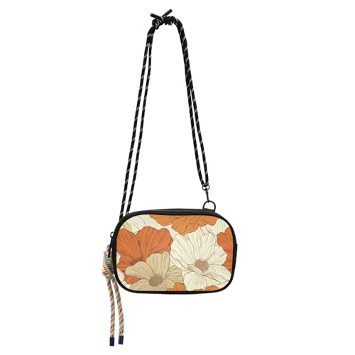 KLL Große Blumen in Beige und Orange Anti-Diebstahl Crossbody Tasche Herren Trendy mit Kreditkartenfächern Kleine Umhängetasche Datum von KLL