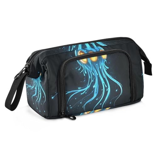 KLL Großes Federmäppchen, große Kapazität, Taschen mit Reißverschluss, tragbares Schulzubehör für Teenager, Mädchen, Teenager, Jungen, College, blaue Quallen von KLL