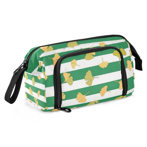 KLL Grün-weiß gestreiftes Ginkgo-Bild Biloba-Blatt Federmäppchen Große Kapazität Schreibwaren Federmäppchen Multifunktional für Frauen Kosmetik KLL Grün-weiß gestreiftes Ginkgo-Bild Biloba-Blatt Federmäppchen Große Kapazität Schreibwaren Federmäppchen Multifunktional für Frauen Kosmetik von KLL