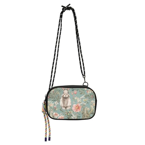 KLL Grüne Retro-Blumen-Kaninchen-Umhängetasche für Herren, trendig, mit verstellbarem Riemen, kleine Umhängetasche, für eine Mahlzeit von KLL