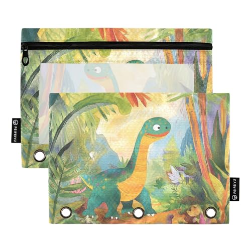 KLL Grüner Dinosaurier, prähistorischer Dschungel, Bindertasche, Kunststoff-Federmäppchen für 3 Ringe, Ordner, wasserdicht, für Untersuchung, Zuhause, Reisen, Karten, Aufbewahrungsbehälter von KLL
