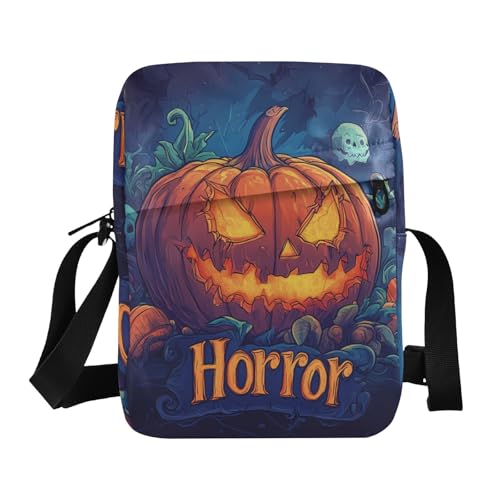 KLL Gruselige Halloween-Umhängetasche mit Kürbismotiv für Herren, veganes Leder, lässige Schulterhandtaschen von KLL