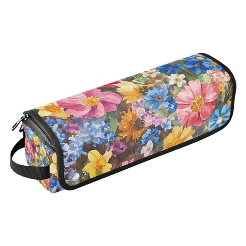 KLL Haarwerkzeug Reisetasche für Frauen mit Eisenmatte Staubdicht Reise Haarglätter Tasche für Glätteisen Lockenstab Haartrockner Frühlingsblumen Rose Aquarell Braun von KLL