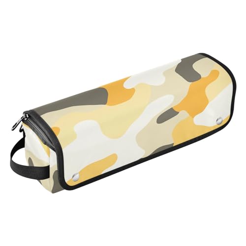 KLL Hair Tools Reisetasche mit Eisenmatte, tragbarer Haarstyling-Werkzeug-Organizer für Glätteisen, Lockenstäbe, Camouflage, Gelb, Camouflage, Beige von KLL