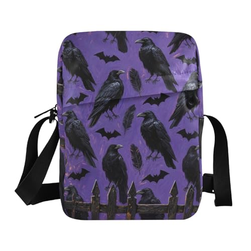 KLL Halloween Black Crow Messenger Bag für Damen, veganes Leder, Umhängetasche, Einkaufstasche, Damen-Schulterhandtaschen von KLL